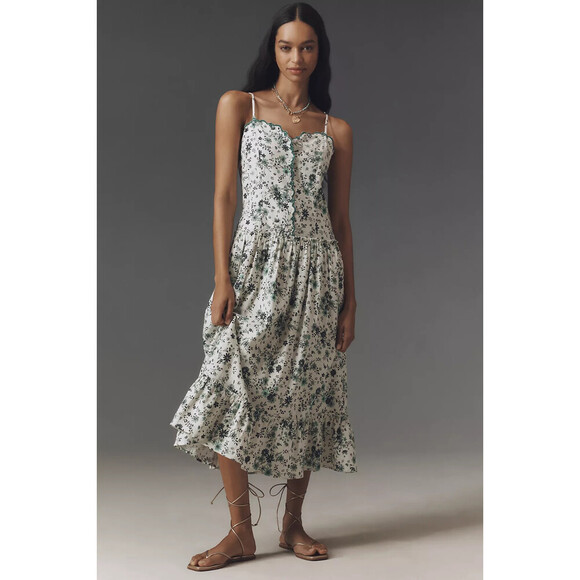 anthropologie green drop waist dress Smocked Drop Waist Maxi Dress